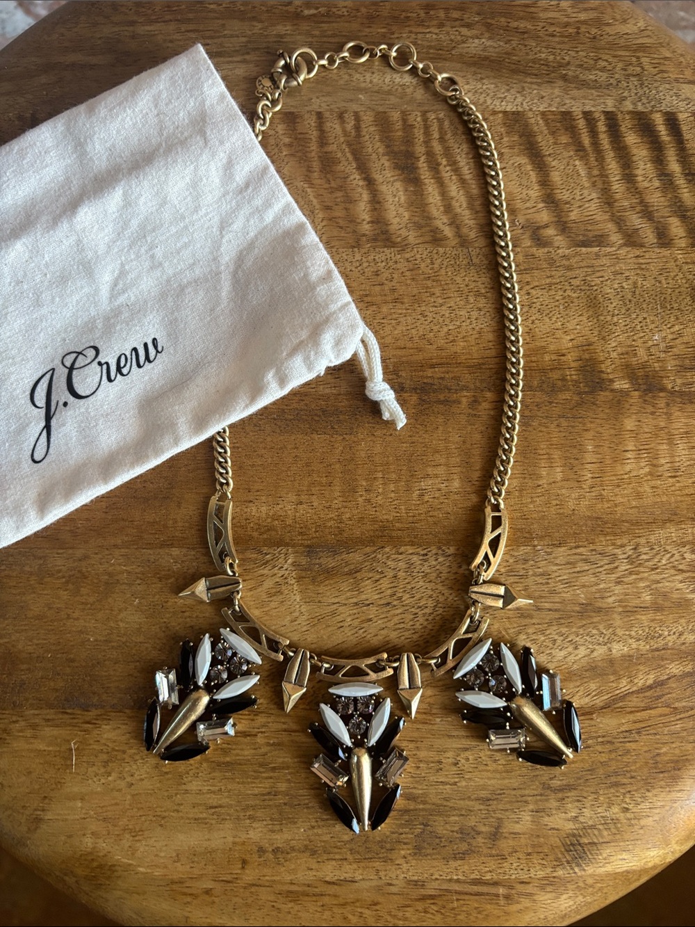 J. Crew Gold Necklace with Black and White Crystals